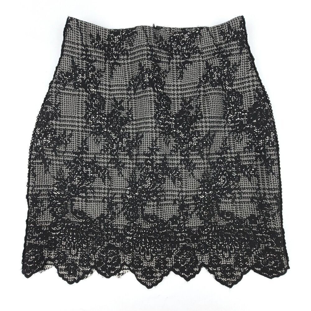 NWT Zara Whimsigoth Scalloped Lace Print High Rise Mini Skirt Medium Goth Black